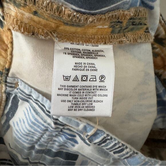 Anthropologie Chino Relaxed Pants Floral bird pattern cotton stretch zip button - Picture 10 of 11